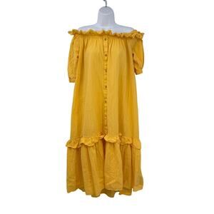 Anthropologie Ruffle Off The Shoulder Gauze Maxi Dress XSP Oversized Yellow Boho